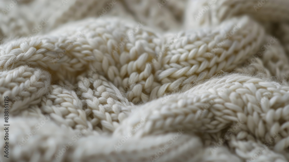 Close-up of a soft, textured knitted fabric, invoking feelings of warmth and comfort. Close-up of a soft, textured knitted fabric, invoking feelings of warmth and comfort.