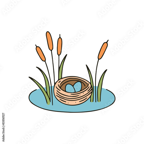 Illustration of Nest among pond reeds