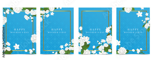 mother's day blue invitation with jasmine for a4 vertical design