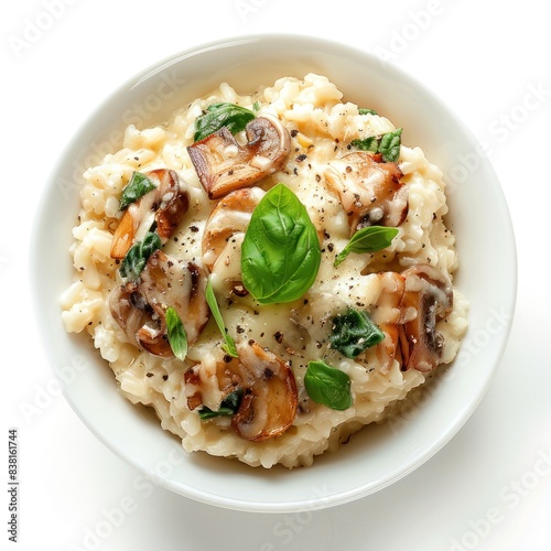 Risotto dish captured in high resolution against a white background, suitable for various culinary projects and menus.
