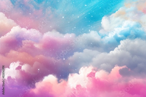 Dreamy pastel clouds in a sky blending pink, blue, and purple hues, creating a soft and ethereal celestial landscape a fairytale sky
