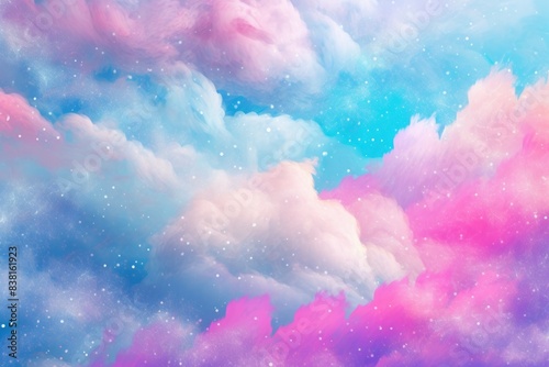 Dreamy pastel clouds in a sky blending pink, blue, and purple hues, creating a soft and ethereal celestial landscape a fairytale sky