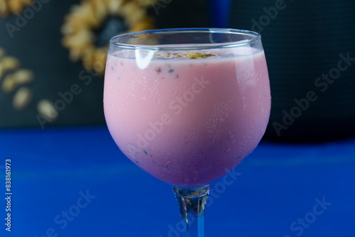 Gond Katira and Rose Syrup with Milk drink for Summer. Tragacanth Gum rose Syrup and Milk Drink. Perfect Summer Drink  photo