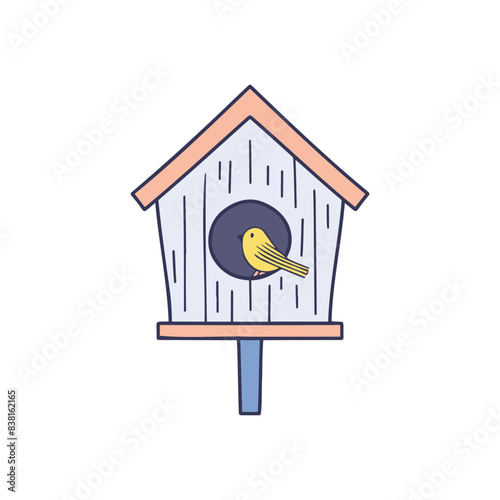 Illustration of straw nest box with bird