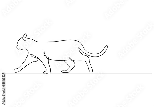 Continuous single line drawing of simple cute cat. Isolated on white background vector illustration.