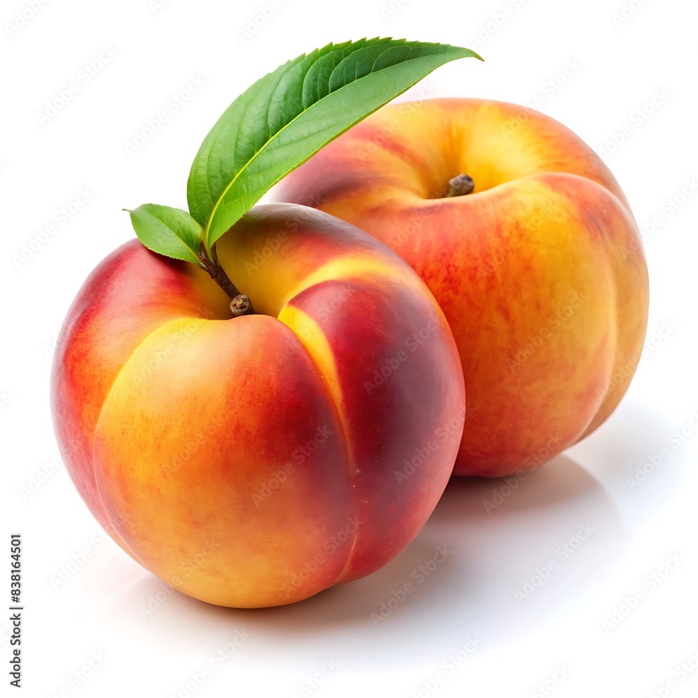 Peaches on white background. Peaches isolated. Peaches on white background. Peaches isolated.
