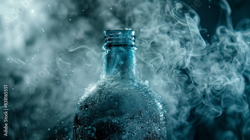 A person's breath creating delicate frost patterns on a bottle, illustrating the transient yet tangible connection, photographed in HD.