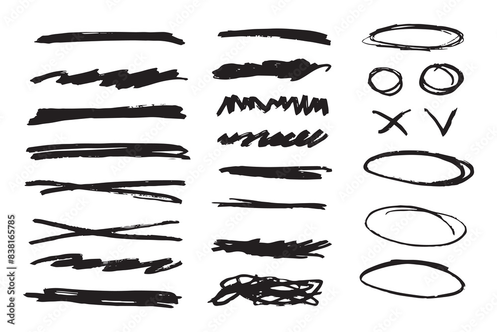 Hand draw marker pen strokes. Brush set. Scribble lines and brush strokes. Hand draw marker pen strokes. Brush set. Scribble lines and brush strokes.