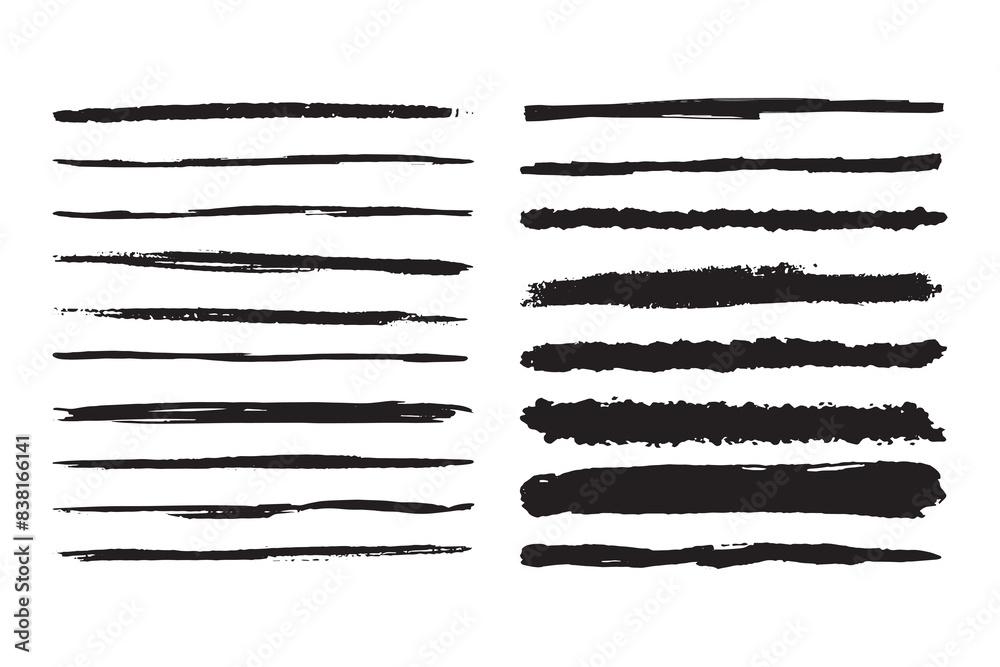 Coal pencils grunge strokes set. Brush Chalk line marker texture. Straight lines Coal pencils grunge strokes set. Brush Chalk line marker texture. Straight lines