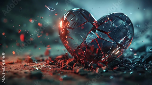 Capture the powerful emotion of trust being shattered with a digital CG image of a broken glass heart photo