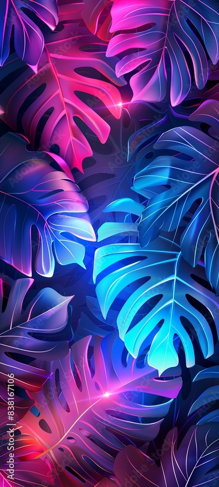 Summer party banner design template with glowing neon light on fluorescent tropical leaves background. Summer holiday vector illustration for banner, flyer, invitation or holiday poster. Summer party banner design template with glowing neon light on fluorescent tropical leaves background. Summer holiday vector illustration for banner, flyer, invitation or holiday poster.