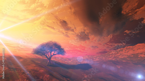 sunset at meadow and lonely tree © aleksandar nakovski