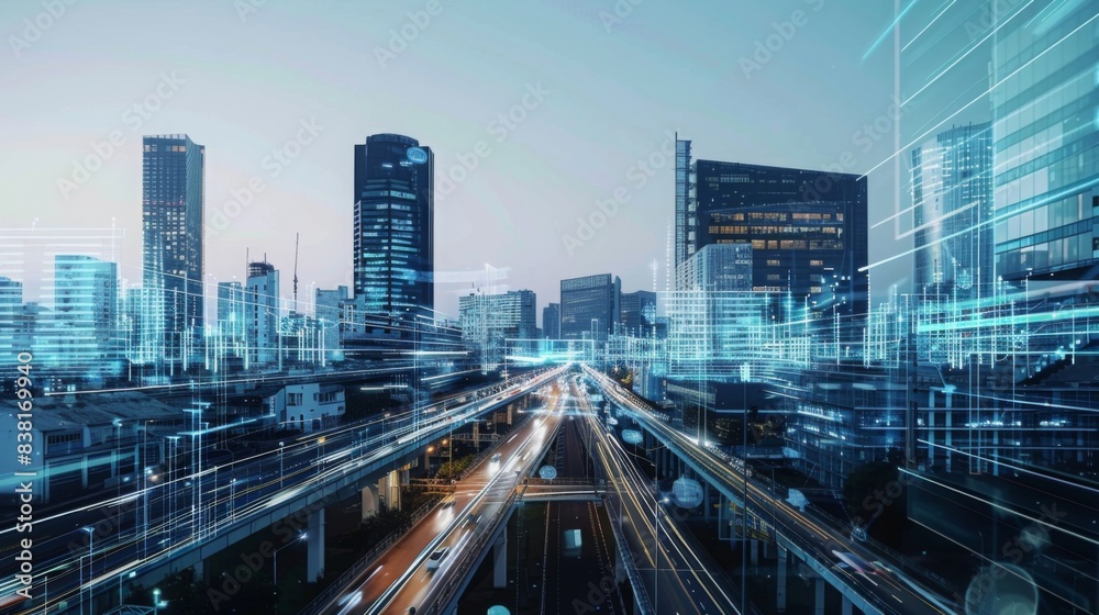 Obraz premium Development of a futuristic industrial zone, featuring advanced manufacturing facilities and smart infrastructure, showcasing innovation in a high-tech environment, emphasizing productivity