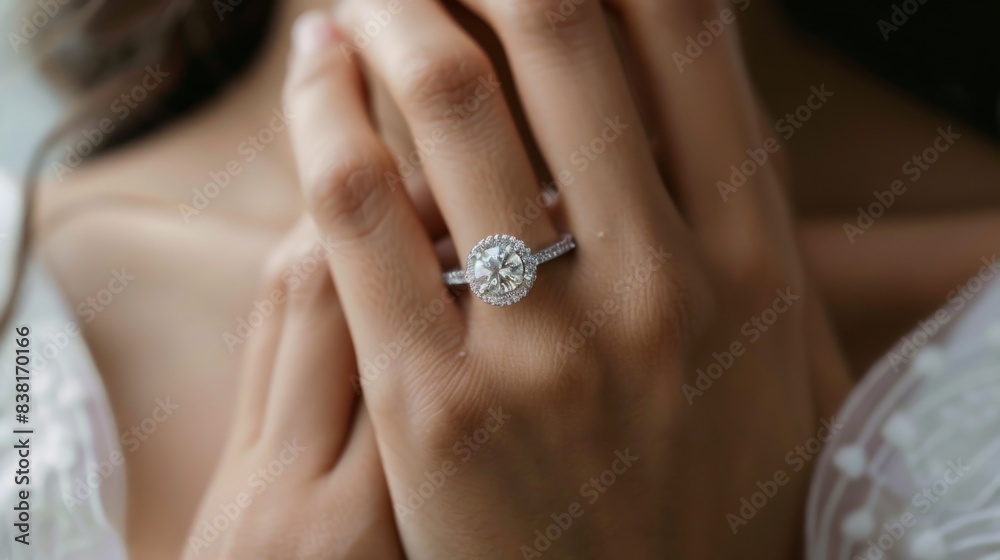 Diamond ring in woman's hand generative ai Diamond ring in woman's hand generative ai
