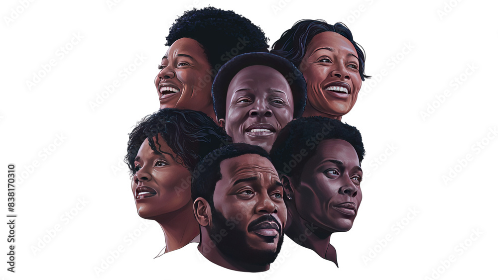 ภาพประกอบสต็อก Chromatic Group of black people, black individuals ...