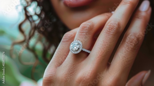 Diamond ring in woman s hand generative ai