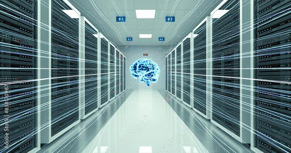 Modern AI Server Room Environment. Computer Racks All Around ...