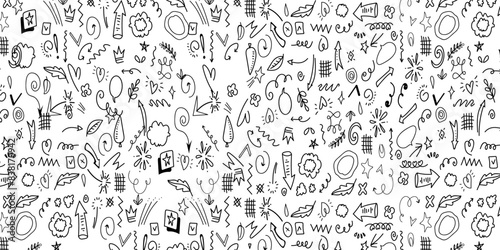 Black doodle art seamless pattern background design. Simple childish art backdrop