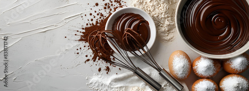 Whisk and Melted Chocolate Bowl, Whisk and Tempting Melted Chocolate photo