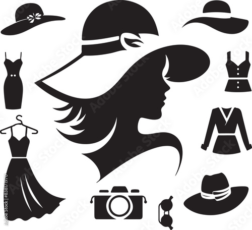  Women hat fashion logo Silhouette white background vector 