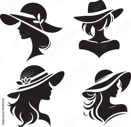 Women hat fashion logo Silhouette white background vector 