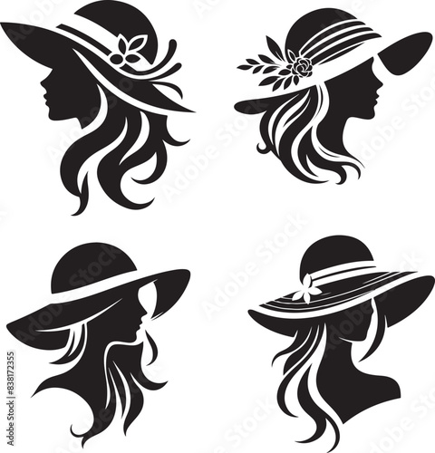 Women hat fashion logo Silhouette white background vector 