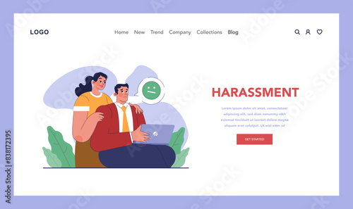Sexual harassment in workplace web banner or landing page.