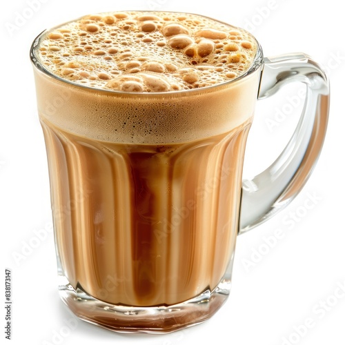 Exquisite Teh Tarik served elegantly against a clean white backdrop. High-quality image. photo