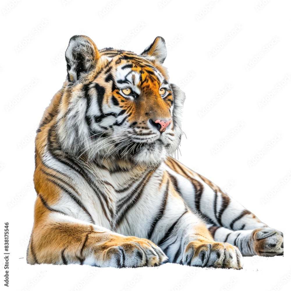 Obraz premium Majestic Tiger isolated on a white background in high resolution.