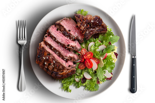 Sliced beef steak with mixed salad