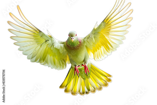Close Up Of Beautiful African Green Pigeon Flying By Flaps The Wings On Transparent Background photo