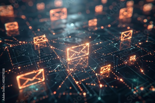 Wallpaper Mural A futuristic sketch illustrates interconnected email icons, linked by nodes in a complex network Torontodigital.ca