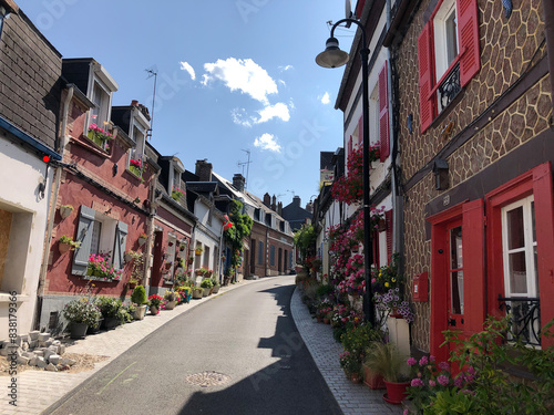 narrow street in the fishing village of Saint-Valery-en-Caux in Normandy