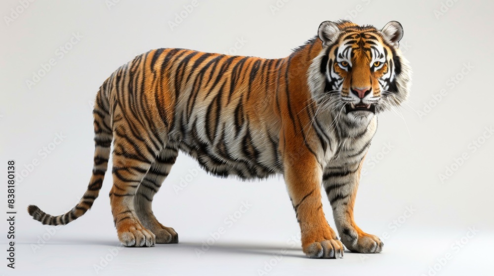 Fototapeta premium Vintage Tiger Lamp Illuminating in Retro Style on Clear White Backdrop, High-Resolution Image with Vibrant Colors