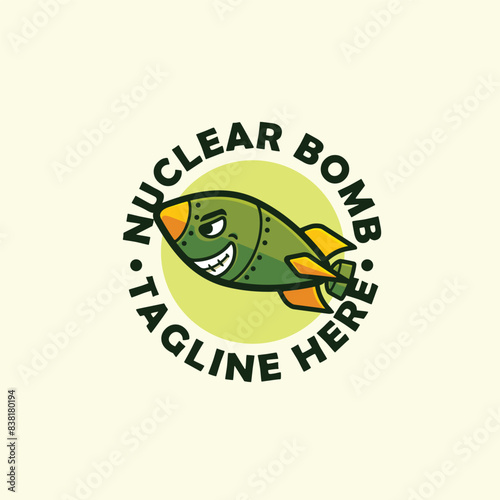 Nuclear bomb cartoon mascot character logo design