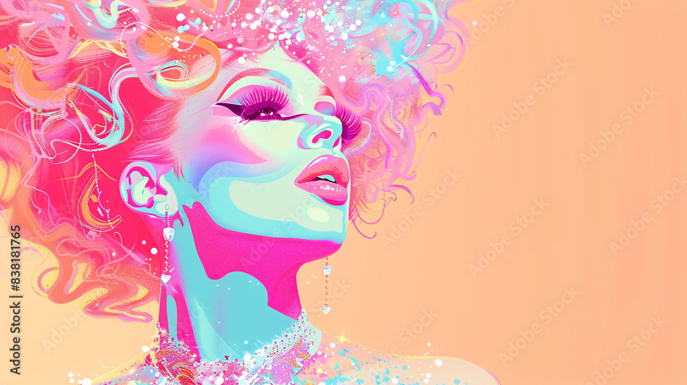 Sassy and Fabulous Drag Queen in Glittering Gown - Vibrant Vector Illustration in Pastel Tones Sassy and Fabulous Drag Queen in Glittering Gown - Vibrant Vector Illustration in Pastel Tones