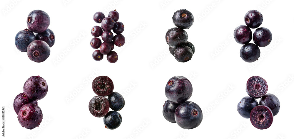Set of fresh acai berries with droplets, cut out - stock png. Set of fresh acai berries with droplets, cut out - stock png.