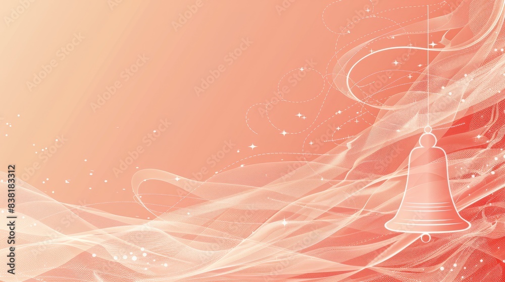 Elegant digital illustration of a bell with flowing lines and sparkles on a peach background. Elegant digital illustration of a bell with flowing lines and sparkles on a peach background.
