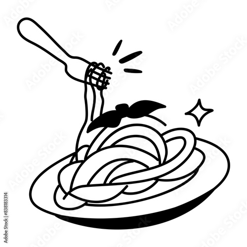 Premium doodle style icon of noodles plate 