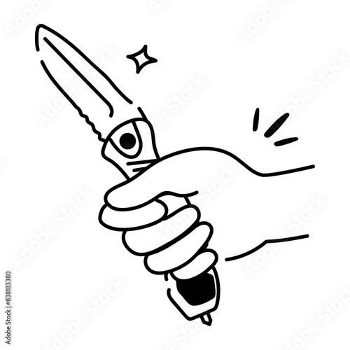 Pocket knife doodle icon, customizable design 