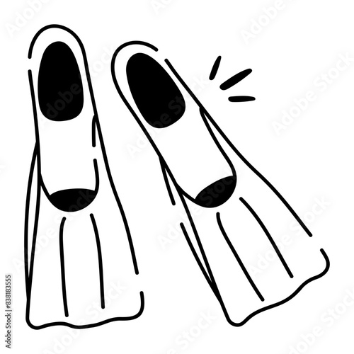 Easy to edit doodle icon of diving fins 