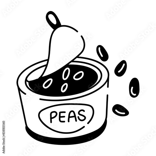 Get this doodle icon of peas can 