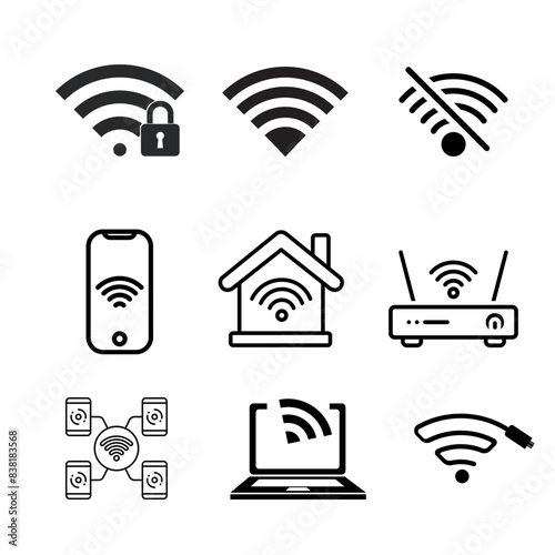 wireless network icon set. wifi icon . line illustrasion vector photo