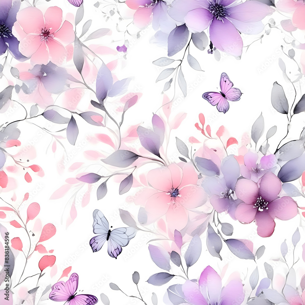 Fototapeta premium Flowers and Batterflies pattern