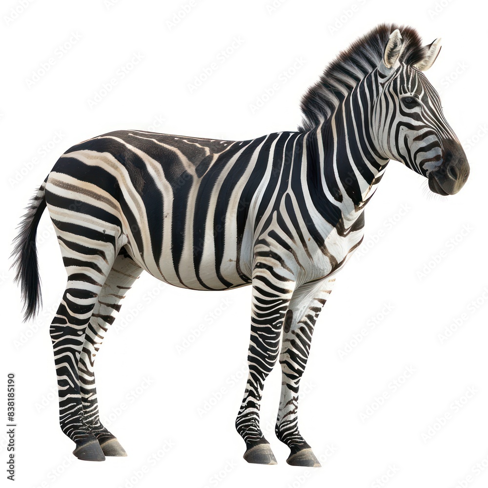 Fototapeta premium Close-up high-resolution photo of a zebra isolated on white background, emphasizing details