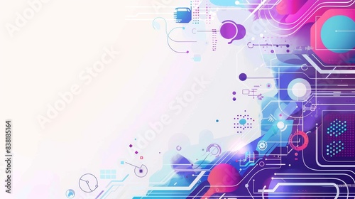 A futuristic and colorful abstract design featuring tech-inspired elements and vibrant gradients.