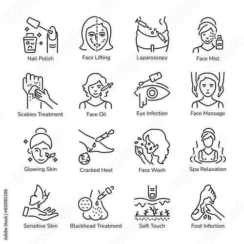 Set of Beauty Treatments Linear Icons

