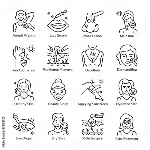 Collection of Skin Treatments Line Style Icons

