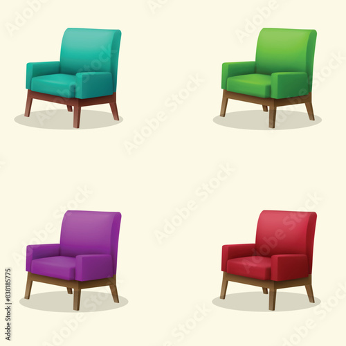 red, green, purple and yellow armchair