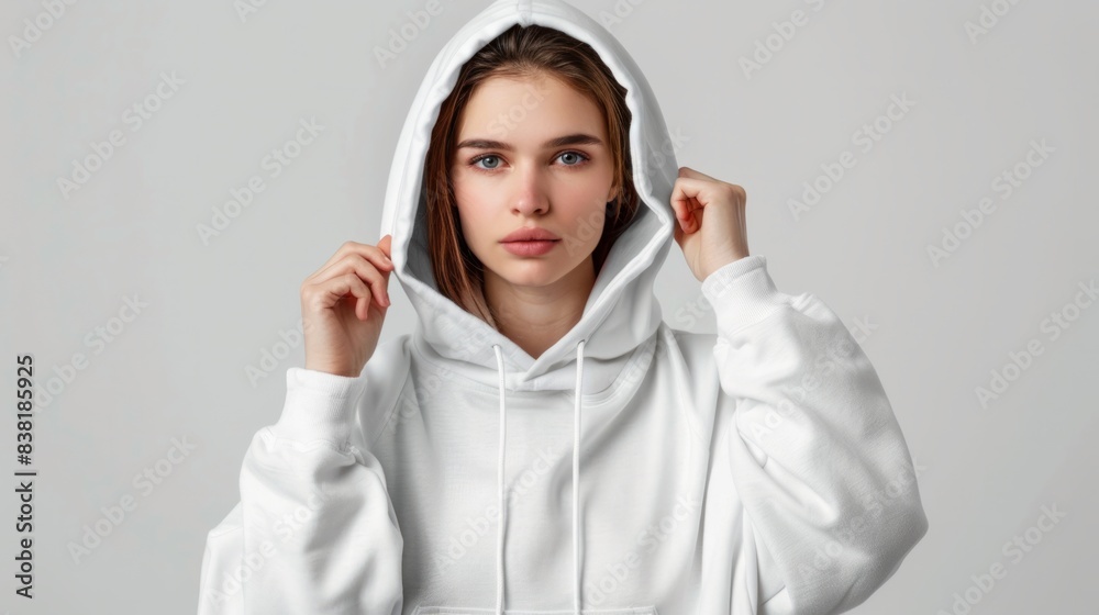 Woman wearing a white hoodie generative ai Woman wearing a white hoodie generative ai